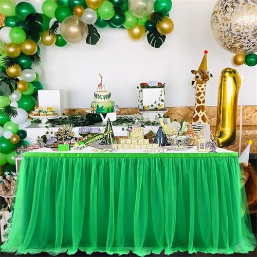 FANSU Tüll Tischrock, Doppelschicht Tischröcke Party Deko Tischrock Tisch Rock Tischdekoration, für Babyparty Taufe Weihnachten Geburtstag Kuchen Hochzeit Bankett (14FT/427x77cm,Grün) von FANSU