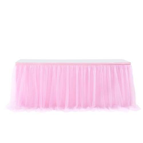 FANSU Tüll Tischrock, Doppelschicht Tischröcke Party Deko Tischrock Tisch Rock Tischdekoration, für Babyparty Taufe Weihnachten Geburtstag Kuchen Hochzeit Bankett (14FT/427x77cm,Rosa) von FANSU