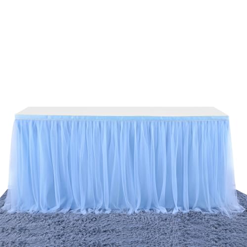 FANSU Tüll Tischrock, Doppelschicht Tischröcke Party Deko Tischrock Tisch Rock Tischdekoration, für Geburtstag Kuchen Hochzeit Bankett Babyparty Taufe Weihnachten (4FT/122x77cm,Blau) von FANSU