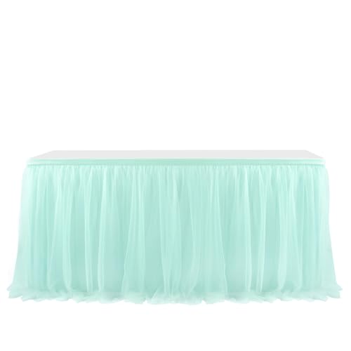 FANSU Tüll Tischrock, Doppelschicht Tischröcke Party Deko Tischrock Tisch Rock Tischdekoration, für Geburtstag Kuchen Hochzeit Bankett Babyparty Taufe Weihnachten (6FT/183x77cm,Cyan-Farbe) von FANSU