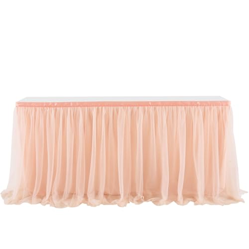 FANSU Tüll Tischrock, Doppelschicht Tischröcke Party Deko Tischrock Tisch Rock Tischdekoration, für Geburtstag Kuchen Hochzeit Bankett Babyparty Taufe Weihnachten (6FT/183x77cm,Roségold) von FANSU