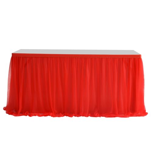 FANSU Tüll Tischrock, Doppelschicht Tischröcke Party Deko Tischrock Tisch Rock Tischdekoration, für Geburtstag Kuchen Hochzeit Bankett Babyparty Taufe Weihnachten (6FT/183x77cm,Rot) von FANSU