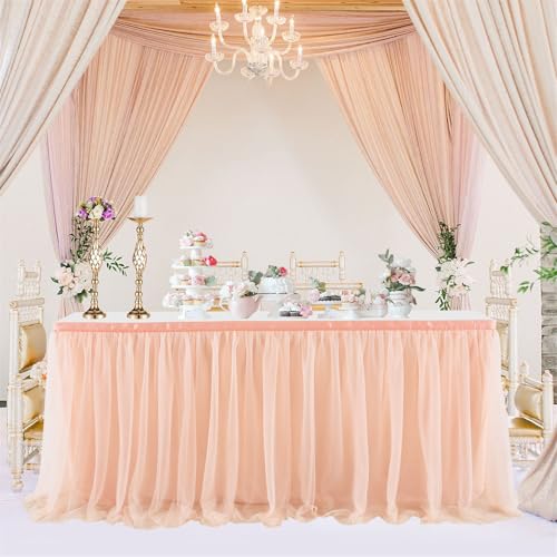 FANSU Tüll Tischrock, Doppelschicht Tischröcke Party Deko Tischrock Tisch Rock Tischdekoration, für Hochzeit Bankett Babyparty Taufe Weihnachten Geburtstag Kuchen (4FT/122x77cm,Roségold) von FANSU