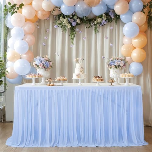 FANSU Tüll Tischrock, Party Deko Tischrock Tischröcke Tisch Rock Tischdekoration, Einfache Montage und Wiederverwendbar, für Geburtstag Kuchen Babyparty Hochzeit (Blassblau A,4FT/122x77cm) von FANSU