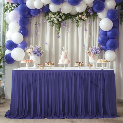 FANSU Tüll Tischrock, Party Deko Tischrock Tischröcke Tisch Rock Tischdekoration, Einfache Montage und Wiederverwendbar, für Geburtstag Kuchen Babyparty Hochzeit (Marineblau A,4FT/122x77cm) von FANSU