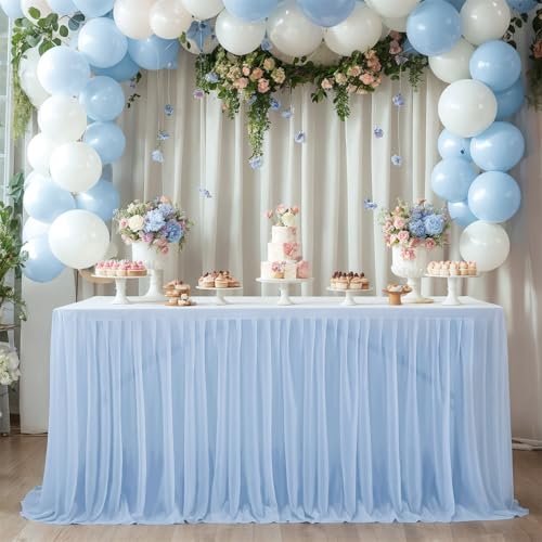 FANSU Tüll Tischrock, Party Deko Tischrock Tischröcke Tisch Rock Tischdekoration, Einfache Montage und Wiederverwendbar, für Geburtstag Kuchen Hochzeit Babyparty (14FT/427x77cm,Blassblau A) von FANSU