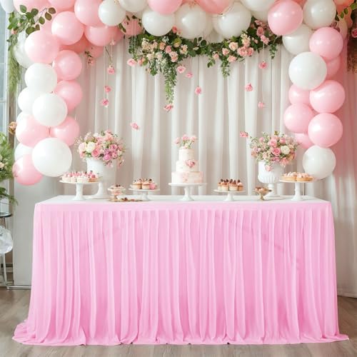 FANSU Tüll Tischrock, Party Deko Tischrock Tischröcke Tisch Rock Tischdekoration, Einfache Montage und Wiederverwendbar, für Geburtstag Kuchen Hochzeit Babyparty (4FT/122x77cm,Blassrosa A) von FANSU