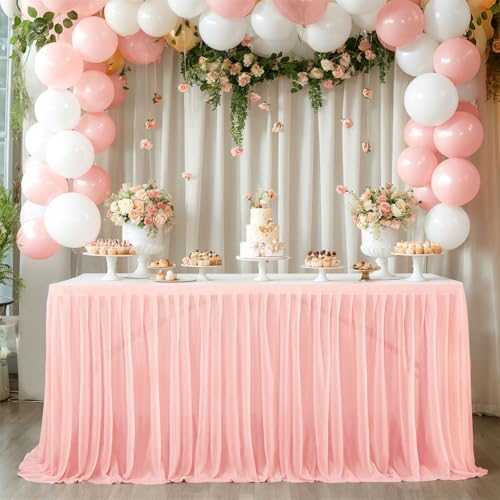 FANSU Tüll Tischrock, Party Deko Tischrock Tischröcke Tisch Rock Tischdekoration, Einfache Montage und Wiederverwendbar, für Geburtstag Kuchen Hochzeit Babyparty (4FT/122x77cm,Rosa A) von FANSU