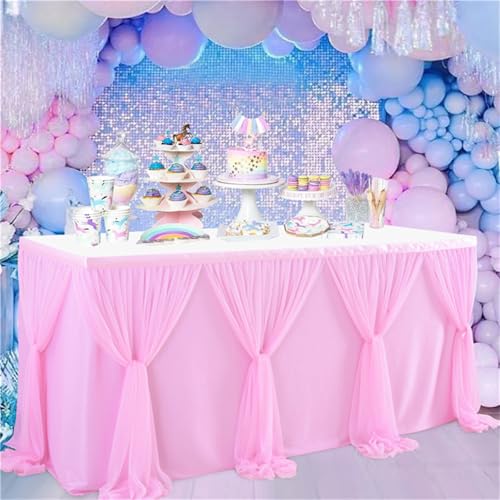 FANSU Tüll Tischrock, Party Deko Tischrock Tischröcke Tisch Rock Tischdekoration, für Geburtstag Kuchen Hochzeit Bankett Babyparty Taufe Weihnachten (14FT/427x78cm,Pink) von FANSU