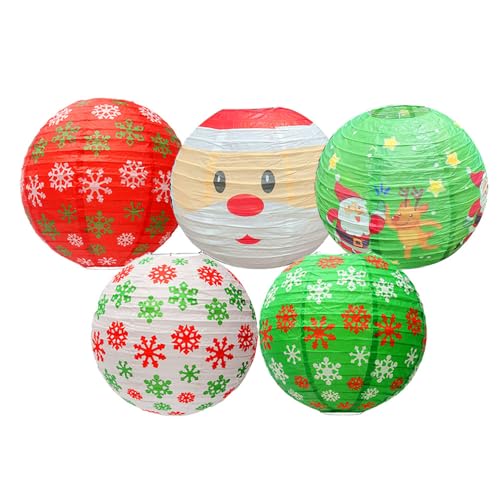 FANSU Weihnachten Papierlaterne Deko, Papierlaternen Set Papier Laterne Rund 5 Stück Weihnachten Hängende Papierlaternen Papier Laternen Feier Lampion für Dekorative (Weihnachtsmann) von FANSU