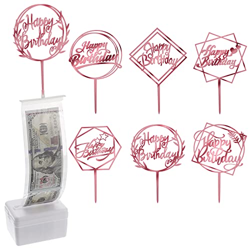 FANTESI Kuchen Spardose Kit, 107 Stück Geld Kuchen Pull Out Kit Wiederverwendbare Geld Ziehen Box mit 100 Transparent Tasche und 6 Happy Birthday Cupcake Topper für Kuchen Dekoration Party Supplies von FANTESI