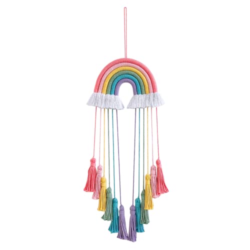 FANXIYA Regenbogen Wandbehang Kinderzimmer Handgewebte Makramee Regenbogen Wanddeko Für Kinderschlafsaal Deko Bohomian babyzimmer (Pink) von FANXIYA