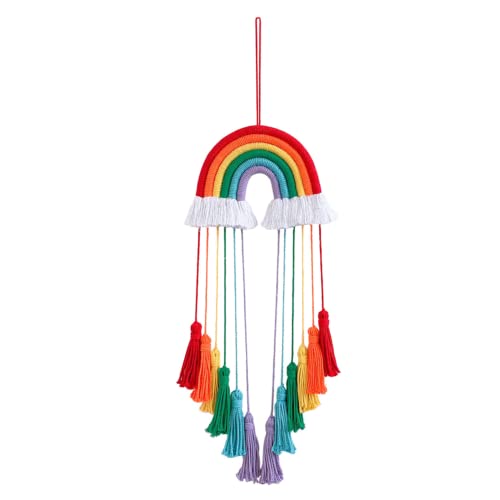 FANXIYA Regenbogen Wandbehang Kinderzimmer Handgewebte Makramee Regenbogen Wanddeko Für Kinderschlafsaal Deko Bohomian babyzimmer (Rot) von FANXIYA