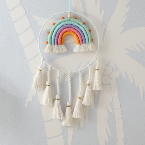 FANXIYA Regenbogen Wandbehang Kinderzimmer Handgewebte Makramee Regenbogen Wanddeko mit Ball Boho Für Kinderschlafsaal Deko Bohomian babyzimmer (A10) von FANXIYA