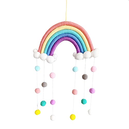 FANXIYA Regenbogen Wandbehang Kinderzimmer Handgewebte Makramee Regenbogen Wanddeko mit kleines Fellknäuel Für Kinderschlafsaal Deko Bohomian babyzimmer (A01) von FANXIYA