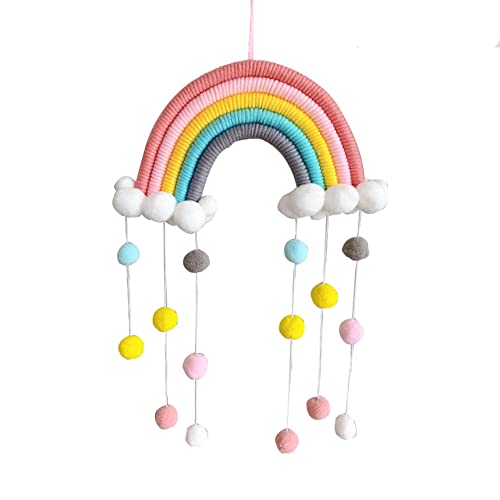 FANXIYA Regenbogen Wandbehang Kinderzimmer Handgewebte Makramee Regenbogen Wanddeko mit kleines Fellknäuel Für Kinderschlafsaal Deko Bohomian babyzimmer (A06) von FANXIYA