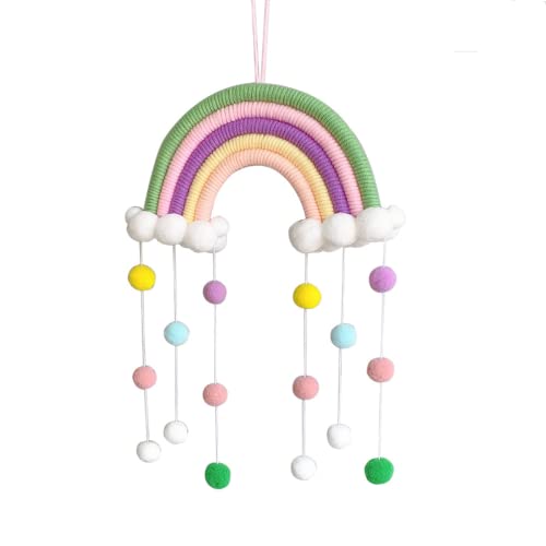 FANXIYA Regenbogen Wandbehang Kinderzimmer Handgewebte Makramee Regenbogen Wanddeko mit kleines Fellknäuel Für Kinderschlafsaal Deko Bohomian babyzimmer (A22) von FANXIYA