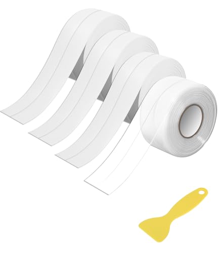 FAOKZE 4 Rollen Dichtungsband Selbstklebend. 3 Rollen weißes Klebeband und 1 Rolle durchsichtiges Klebeband.PVC Dichtungsstreifen Wasserdicht Klebeband für Küche,badezimmer,Toilette (38 mm x 3,2 m) von FAOKZE