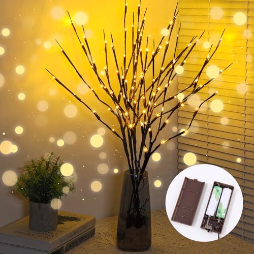 FAOKZE Set Lichterbaum Aussen, Innen 60LEDs Braun wasserdichte Lichterzweige 70CM Warmweißes Zweiglicht mit Batteriebetrieben LED Lampe Zweige Dekoration für Weihnachten Ostern Deko Halloween von FAOKZE