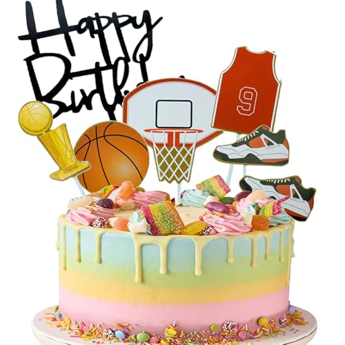 Basketball Cake Topper, Basketball Thema Happy Birthday Kuchen Dekoration, Cupcake Toppers für Sport Party Supplies (Trophäe) von FAQUSA