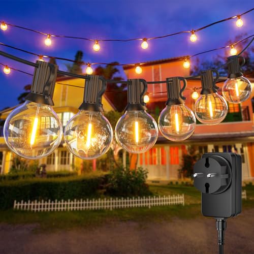 15M/50FT LED Lichterkette Außen Strom mit 25+1 Glühbirnen, Wasserdicht 24V Niederspannungs Outdoor Lichterkette Glühbirnen, Warmweiß Lichterkette für Garten, Terrasse, Hochzeiten, Party von FARNY