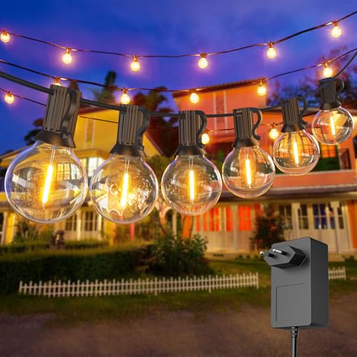 FARNY 15M/50FT LED Lichterkette Außen Strom mit 25+1 Glühbirnen, Wasserdicht 24V Niederspannungs Outdoor Lichterkette Glühbirnen, Warmweiß Lichterkette für Garten, Terrasse, Hochzeiten, Party von FARNY