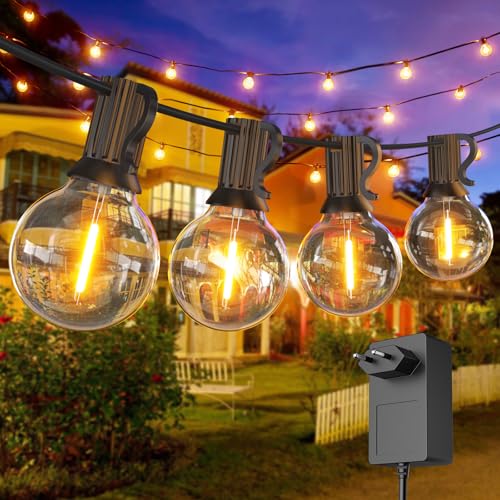 FARNY Lichterkette Außen, 7,6M/25FT 24V Niederspannungs Outdoor Lichterkette mit 12+1 Wasserdicht Kunststoffbirnen, G40 LED Lichterkette für Garten, Hochzeit, Haus, Café, Gazebo, Terrasse von FARNY