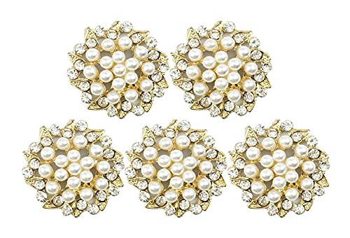 15 Stück Strassknöpfe Verzierungen Flatback Perle Blume Knöpfe Brosche Anhänger für Schmuckherstellung Hochzeit DIY Zubehör Gold (Farbe: Gold) von FARUTA