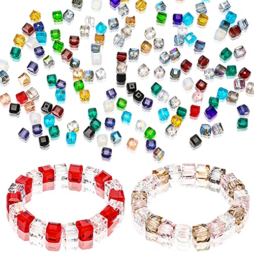 200 Stück würfelförmige Kristallperlen, 8 mm, bunte, quadratische Glasperlen, DIY-Armband, Kristallperlen, facettierte Abstandshalter, Quarz, lose Rocailles-Perlen für Schmuckherstellung, Armband, von FARUTA