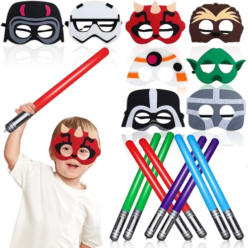 FARYODI Aufblasbare Lichtschwerter - 16 Stück Laserschwert Accessoire für star wars, Lichtschwert Ballons Galaxie Thema Party Zubehör für Kinder Geburtstag Party Cosplay Dress Up von FARYODI