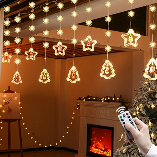 FARYODI LED Sternenvorhang Lichterkette,3 Meter Lichtervorhang weihnachtslichter Sternenvorhang, Wasserdicht Fensterdeko,8 modi Weihnachtsdeko für Balkon,Hochzeit,Garten,Warmweiß von FARYODI