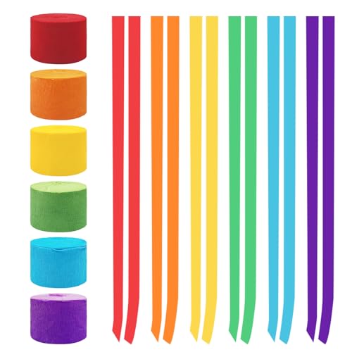 Krepppapier,Krepppapier Bunt,Party Bunt Kreppbänder,für Hochzeit Papierfalten Basteln,Krepp-Papier Feier Dekoration(4.5 cm x 25 m,6 Rollen) von FARYODI