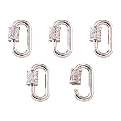 5 Stück echt platinierter Schraubverschluss Karabiner oval Mikro-Pavé-Fassung Zirkonia Karabinerhaken Schlüsselanhänger Schloss Verschluss Charm 17,1 x 10,5 mm für DIY Schmuckherstellung von FASHEWELRY