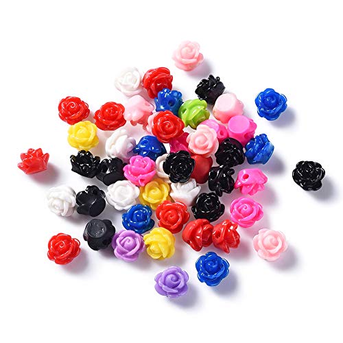 50 Stück Harz-Rosen-Cabochons, 9 x 7 mm, gemischte Farben, flache Rückseite, Blumenschleim, Charms für DIY-Schmuckherstellung von FASHEWELRY