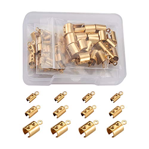 60 Stück/Box 304 Edelstahl Faltbare Crimpenden 3 Größen Gold Faltbare Kordel Endkappe Endkappe Endkappe Endkappe Endstück Verschlüsse für DIY Handwerk Schmuckherstellung Fit 2/3/5,5 mm Schnur von FASHEWELRY