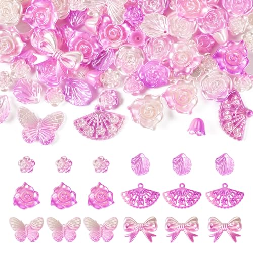 FASHEWELRY 1 Beutel blickdichte Acrylperlen Schmetterling Blume Blatt Perlen Bulk 0,1 kg ästhetische Kandi-Perlen Kawaii Pony Focal Perlen für Armband Halskette Herstellung (Orchidee) von FASHEWELRY