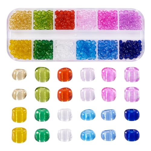 FASHEWELRY 1 Box 4 mm transparente, runde Glas-Rocailles-Perlen zur Herstellung von Armbändern, bunte kleine Kandi-Perlen, niedliche Kristall-Pony-Perlen für Armbänder, Halsketten, Ohrringe, von FASHEWELRY