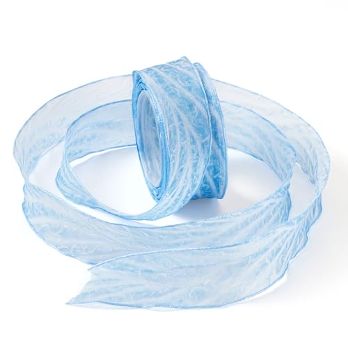 FASHEWELRY 1 Rolle Knitter-Chiffon-Spitzenbänder, 2,5 cm, handgefertigt, hellblau, Tüll-Seidenband, transparentes Netzgewebe für Bastelarbeiten, Brautblumenstrauß, Hochzeitsdekoration, von FASHEWELRY