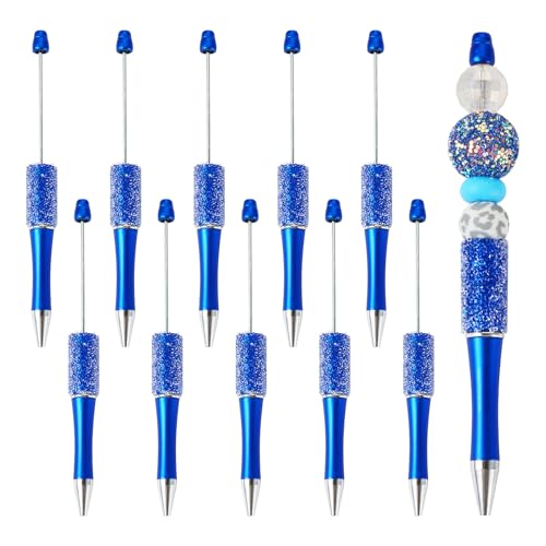 FASHEWELRY 10 x blaue Strass-Perlenstifte, Kunststoff-Tintenroller, Schaft, schwarze Tinte, Kugelschreiber, Großpackung für DIY-Stifte, Dekoration, Schule, Büro, Schreibbedarf von FASHEWELRY