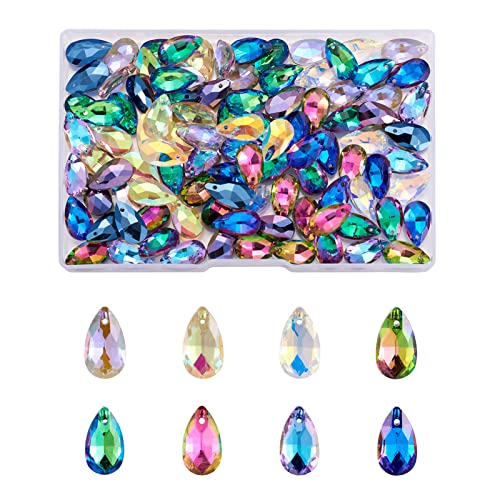 FASHEWELRY 100pcs Kristall Teardrop Glasperlen 10 Gradient Farben Facettierte Glas Charm Anhänger für DIY Halskette Armband Ohrringe Schmuckherstellung von FASHEWELRY