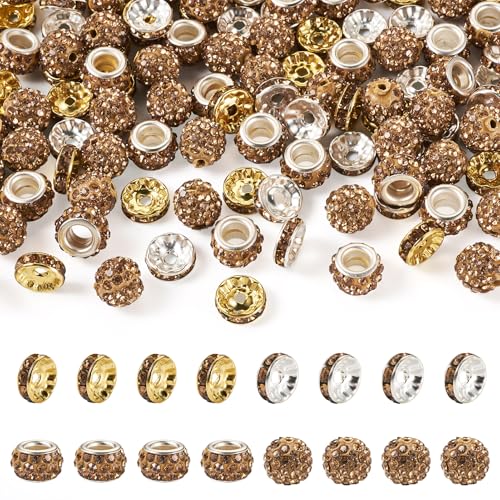 FASHEWELRY 120 Stück 10 mm Strass-Abstandshalter, runde Rondelle, Brennperlen, Eisen, Polymerton, Kristallperlen, Abstandshalter für Bastelarbeiten, DIY, Perlenstifte, Schlüsselanhänger, von FASHEWELRY