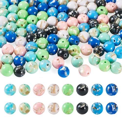 FASHEWELRY 120 Stück synthetische runde Steinperlen, Großpackung, 8 Farben, glatte Edelsteinperlen, 8 mm, runde lose Abstandshalter, Perlen für Armband, Halskette, Schmuckherstellung, DIY Handwerk von FASHEWELRY