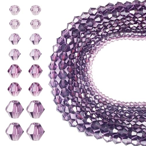 FASHEWELRY 16 Stränge, klare Doppelkegel-Kristallperlen, facettierte Glasperlen, Großpackung, 3 mm, 4 mm, 6 mm, transparente, violette Glasperlen für Halsketten, Armbänder, Ohrringe, von FASHEWELRY