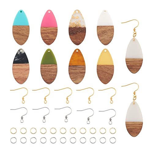 FASHEWELRY 16Pcs Teardrop Resin Wooden Earring Pendants 8 Styles Water Drop Dangle Earrings with Jump Rings Earring Hooks for Earring Jewelry Making von FASHEWELRY