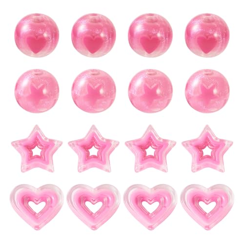 FASHEWELRY 24 Stück rosa Acrylperlen Pastell rund Herz Stern Form Bastelperlen blickdichte Acrylperlen für Schmuckherstellung Halskette Armband DIY Bastelbedarf von FASHEWELRY