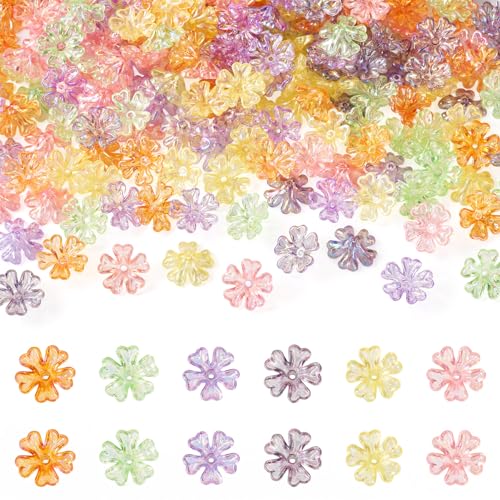 FASHEWELRY 240 Stück transparente Acryl-Blumen-Perlenkappen, bunte schillernde Blumen-Endkappen, lose Abstandshalter, Perlen für Bastelarbeiten, Ohrringe, Armbänder, Halsketten, Schmuckherstellung von FASHEWELRY