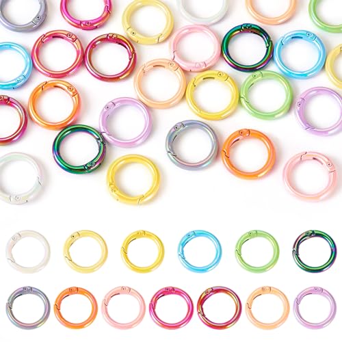 FASHEWELRY 26 x spritzlackierte Federtorringe, Regenbogen-Legierung, O-Ringe, Verschlüsse, 25 mm, Schlüsselanhänger, Verschluss für Geldbörse, Riemen, Schlüsselanhänger, Schmuckherstellung, von FASHEWELRY