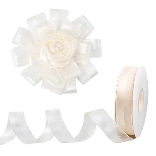 FASHEWELRY 45 m Satinband, Organza-Chiffonband, Tüll-Spitzenband für DIY, Schleifen, Basteln, Verpacken, Blumenstrauß, Hochzeit, Party, Dekoration, Beige von FASHEWELRY