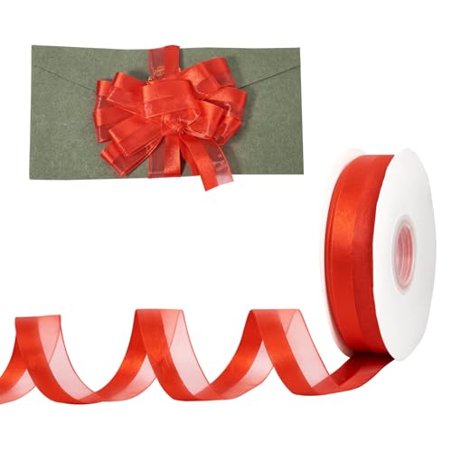 FASHEWELRY 45 m Satinband, Organza-Chiffonband, Tüll-Spitzenband für DIY, Schleifen, Basteln, Verpacken, Blumenstrauß, Hochzeit, Party, Dekoration, Rot von FASHEWELRY