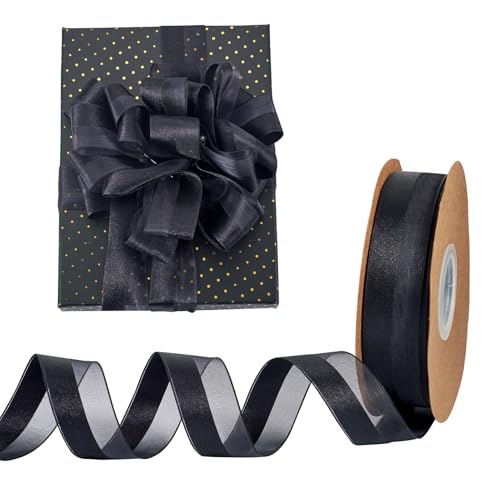 FASHEWELRY 45 m Satinband, Organza-Chiffonband, Tüll-Spitzenband für DIY, Schleifen, Basteln, Verpacken, Blumenstrauß, Hochzeit, Party, Dekoration, Schwarz von FASHEWELRY